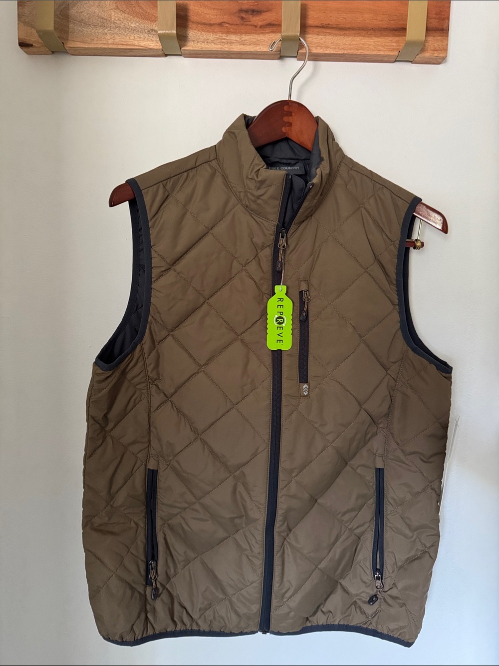 Free Country Quilted Vest in Olive Green with navy Trim